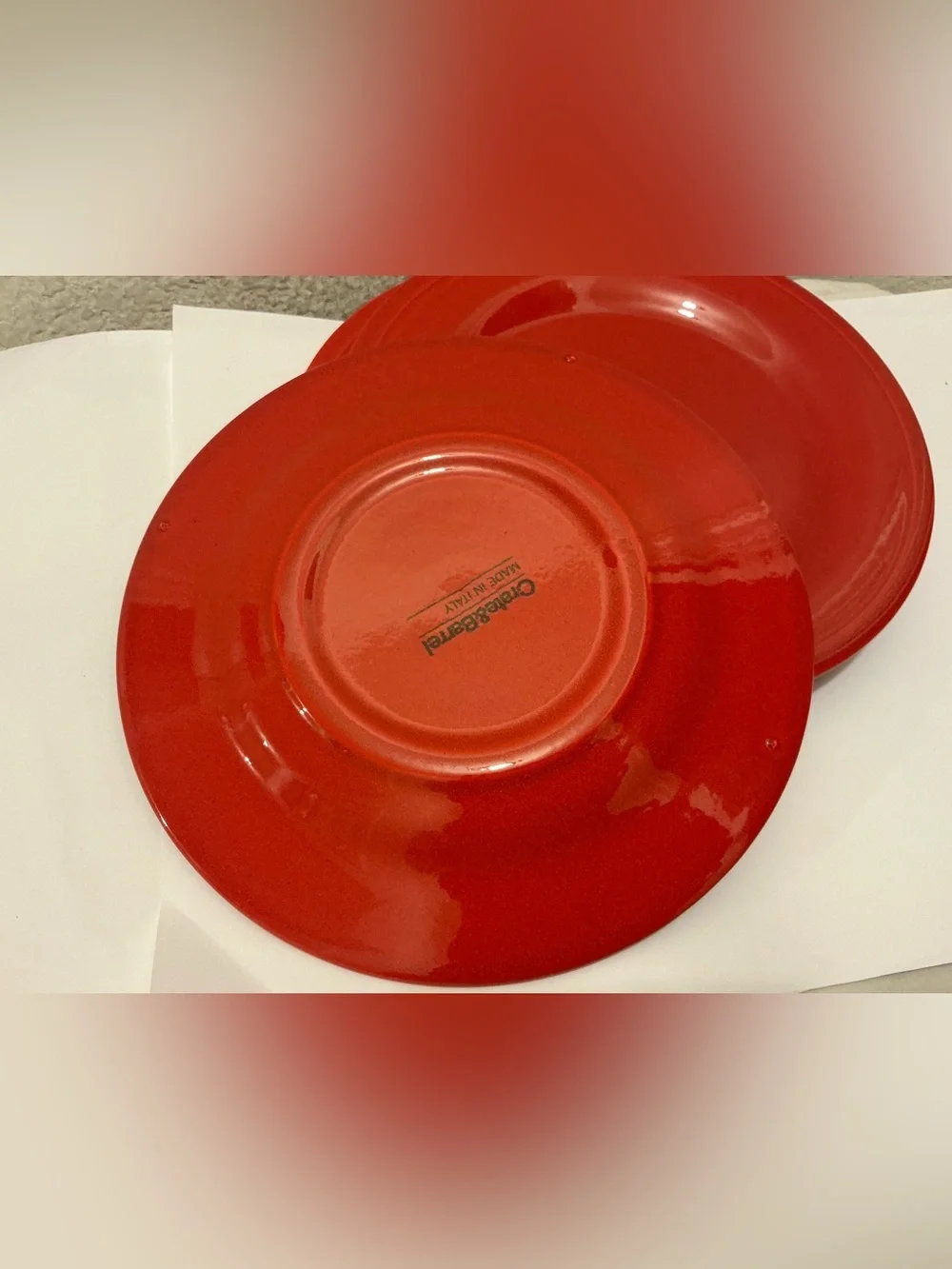 New Crate&Barrel Red Ceramic Dinner Plates - Set of 4 made in Italy